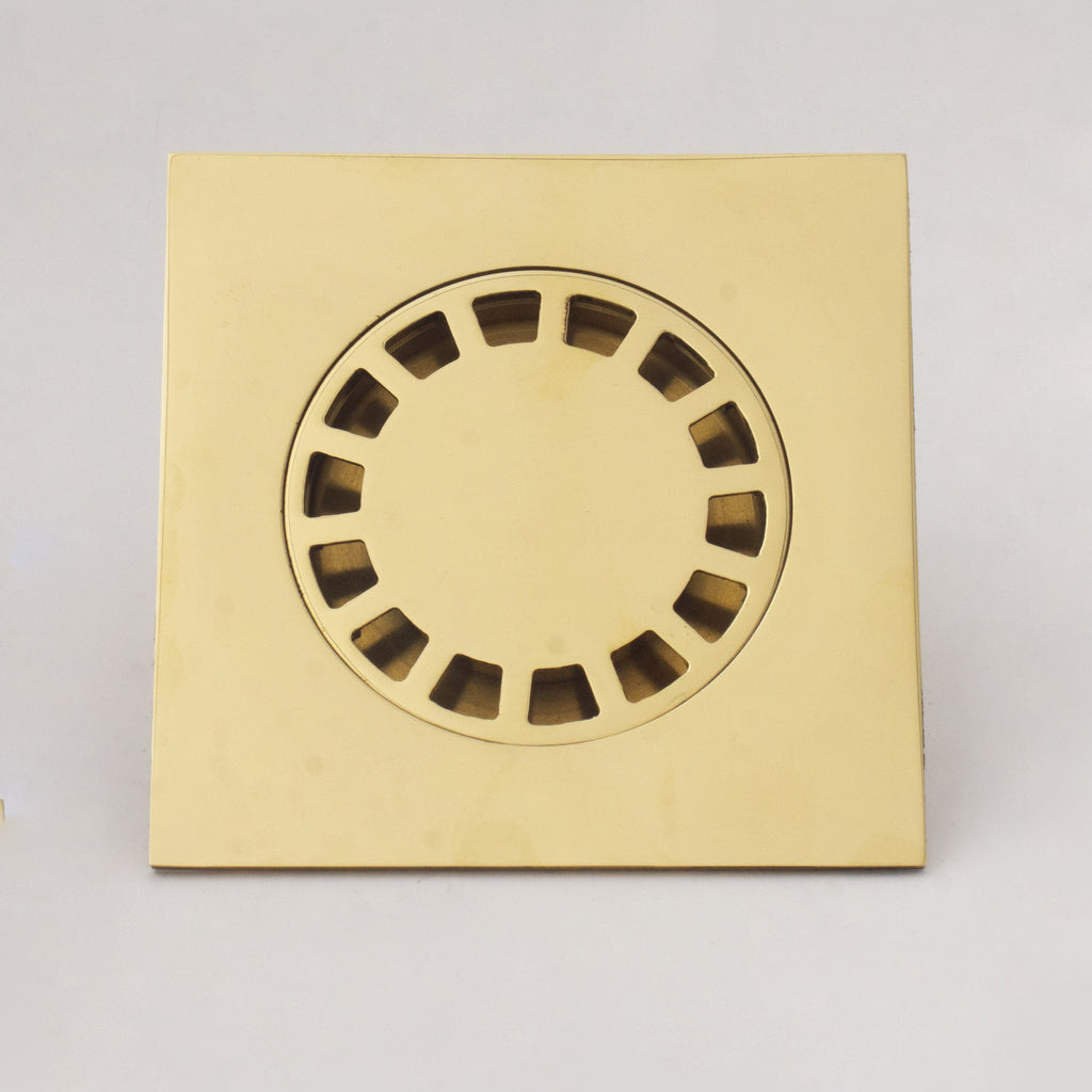 Solid Brass Square Floor Drain | Smooth Style | Unlacquered Shower Drain
