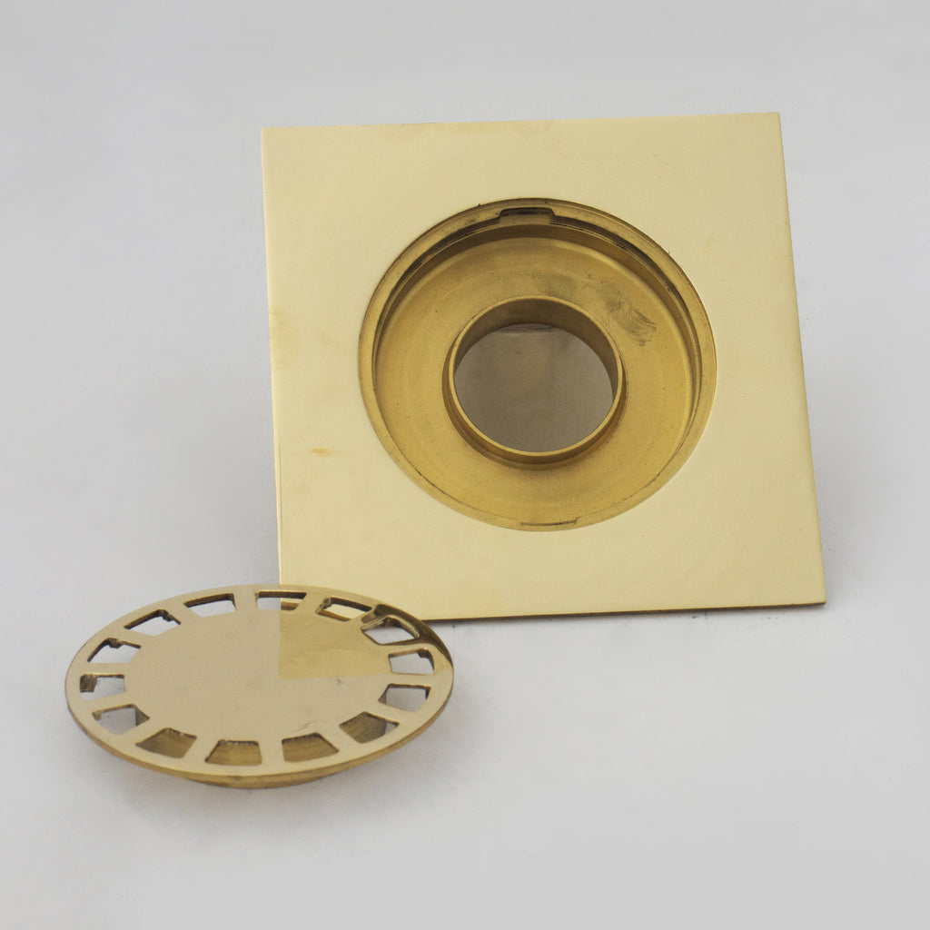 Solid Brass Square Floor Drain | Smooth Style | Unlacquered Shower Drain