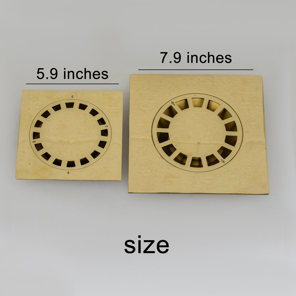 Solid Brass Square Floor Drain | Smooth Style | Unlacquered Shower Drain