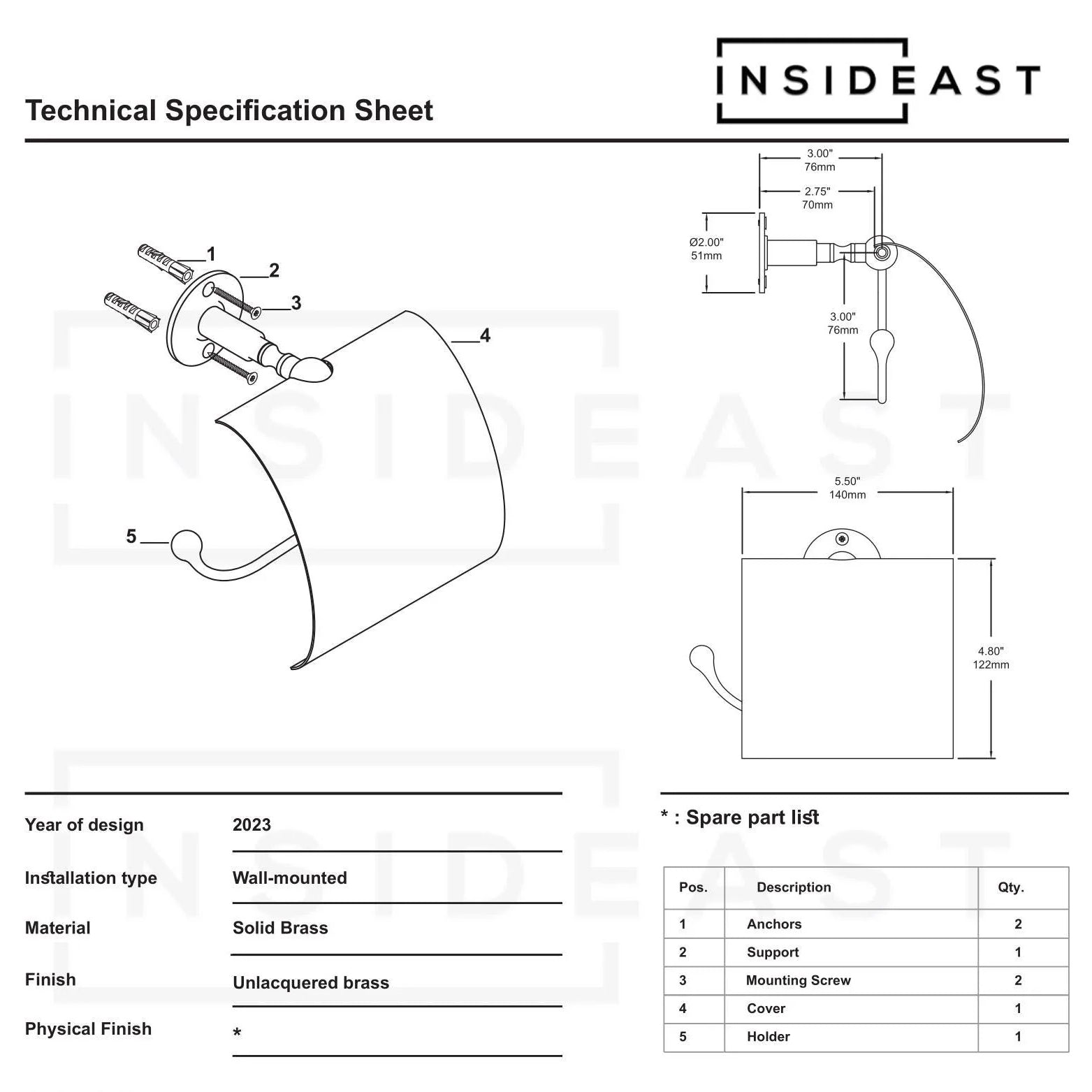 Solid Brass Toilet Paper Holder With Sliding Cover | Bathroom Tissue Holder