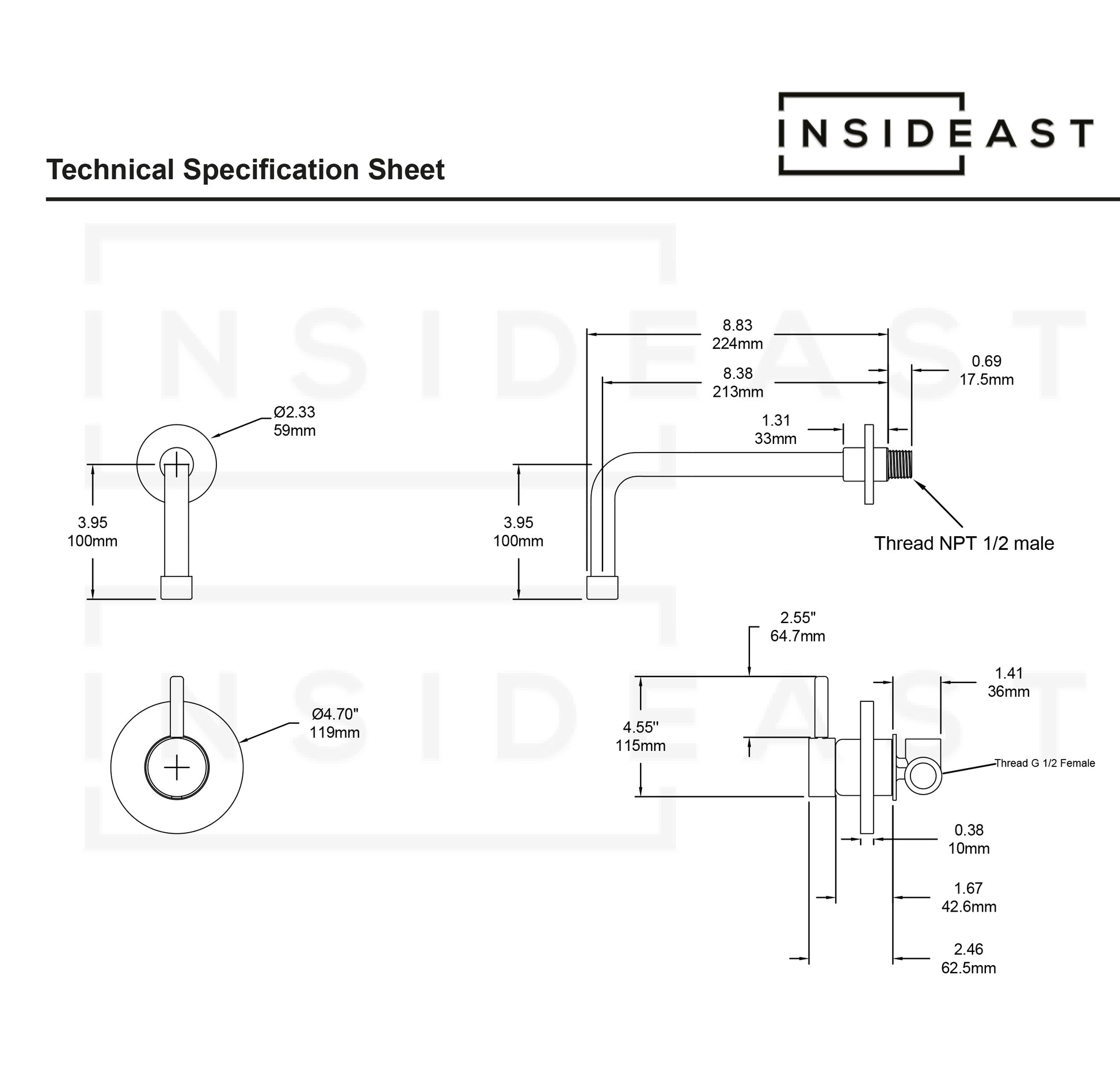 Solid Brass Tub Filler Built-in, Unlacquered Brass Shower System, Concealed Tub Filler