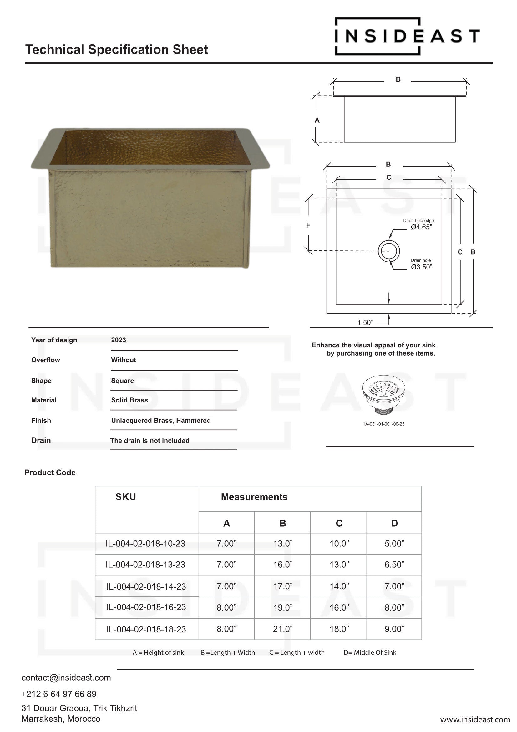 Sink Dimensions and Specifications Diagram