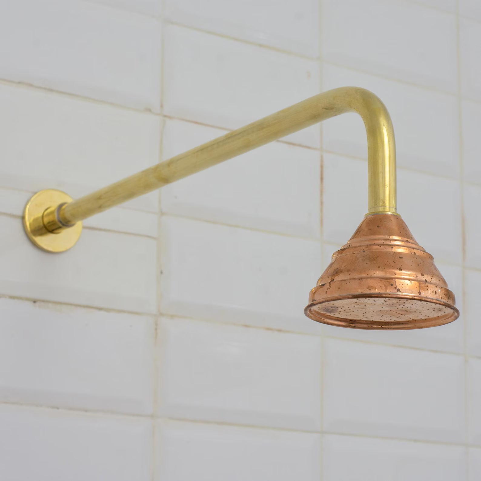 Handmade Solid Copper Shower Head, 4" Rain Shower Rose, Rustic Farmhouse Fixture