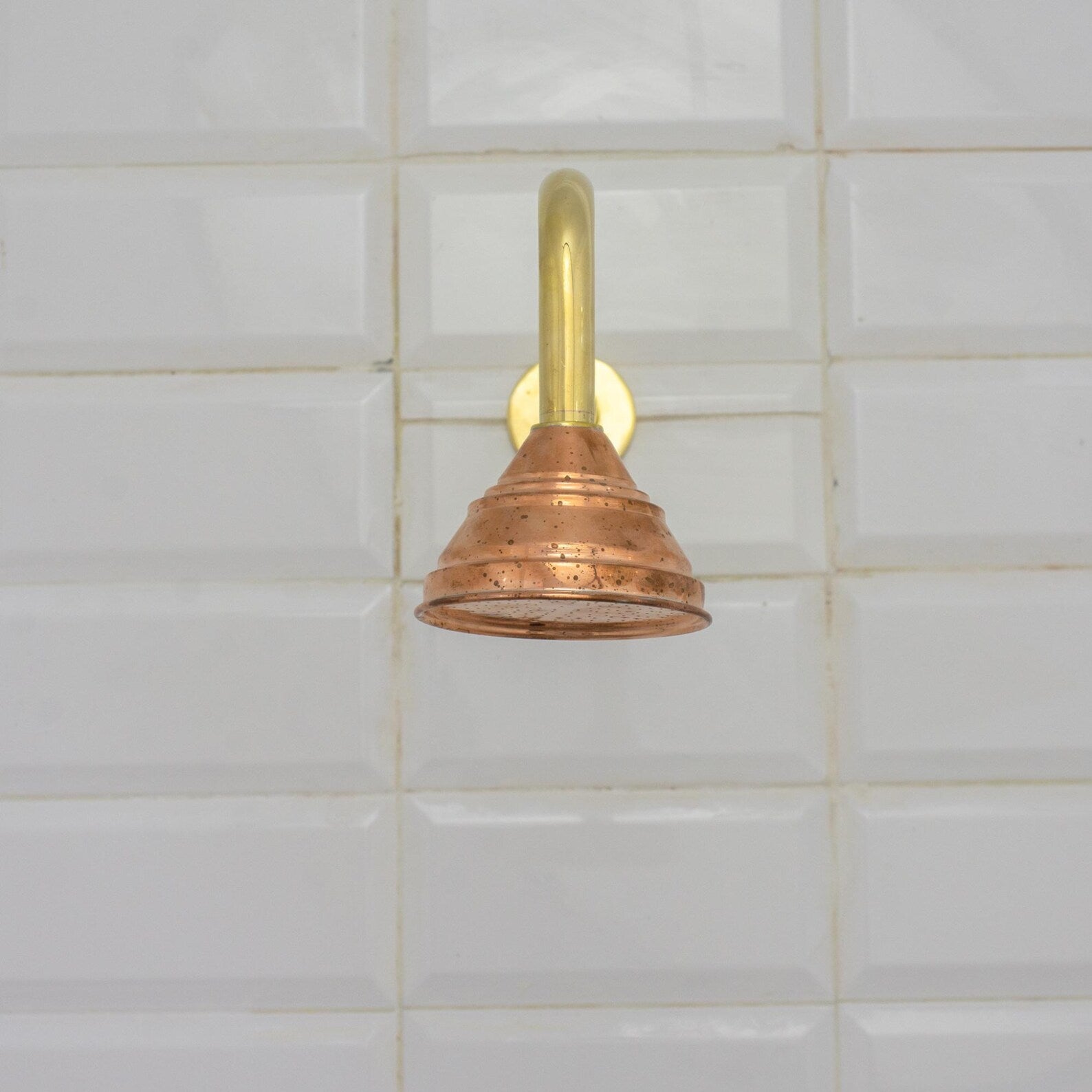 Handmade Solid Copper Shower Head, 4" Rain Shower Rose, Rustic Farmhouse Fixture
