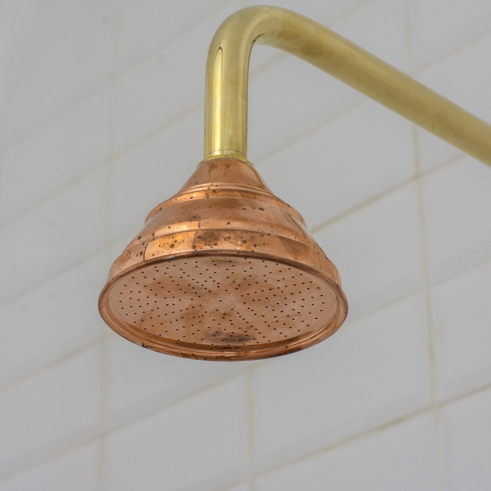 Handmade Solid Copper Shower Head, 4" Rain Shower Rose, Rustic Farmhouse Fixture