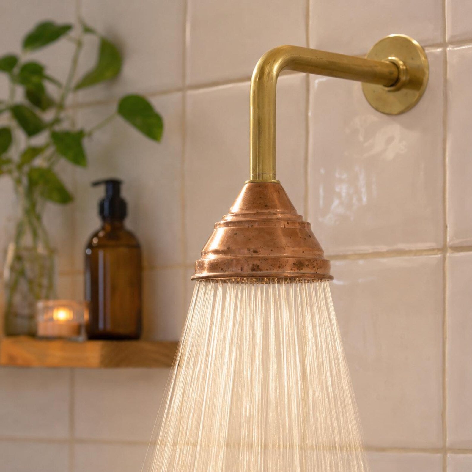 Handmade Solid Copper Shower Head, 4" Rain Shower Rose, Rustic Farmhouse Fixture