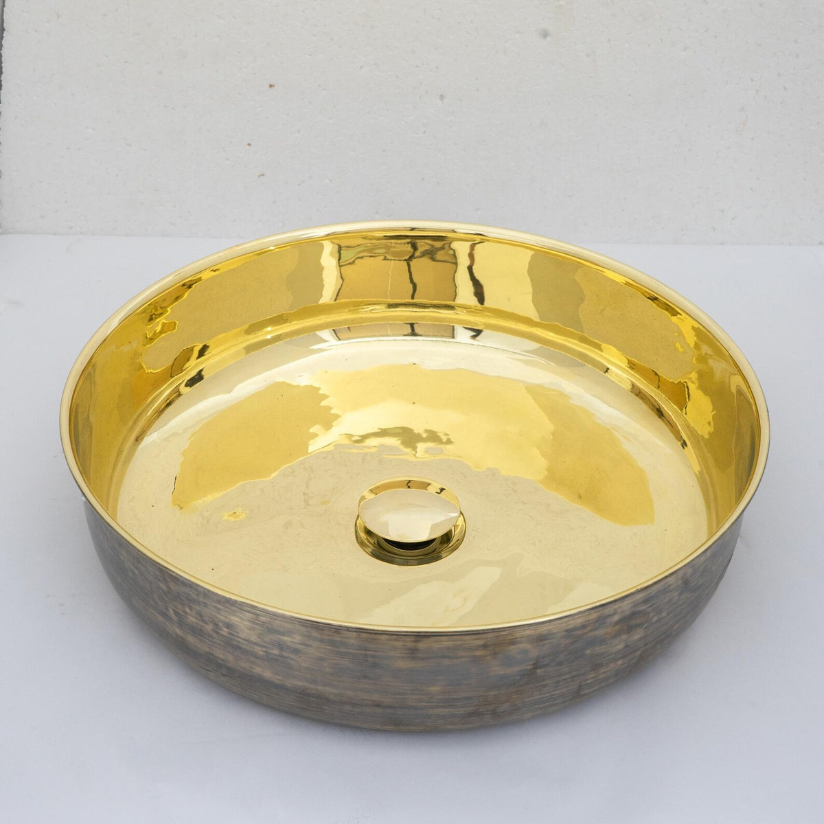 Unlacquered Brass Round Vessel Sink, Top Mount Bathroom Bronze Basin