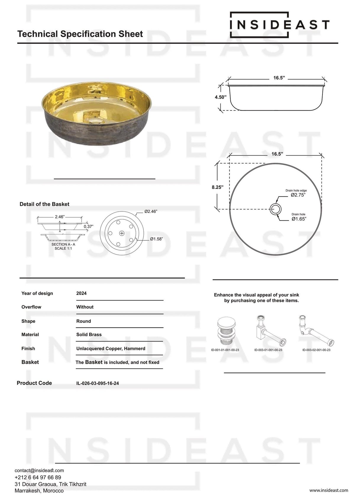 Unlacquered Brass Round Vessel Sink, Top Mount Bathroom Bronze Basin
