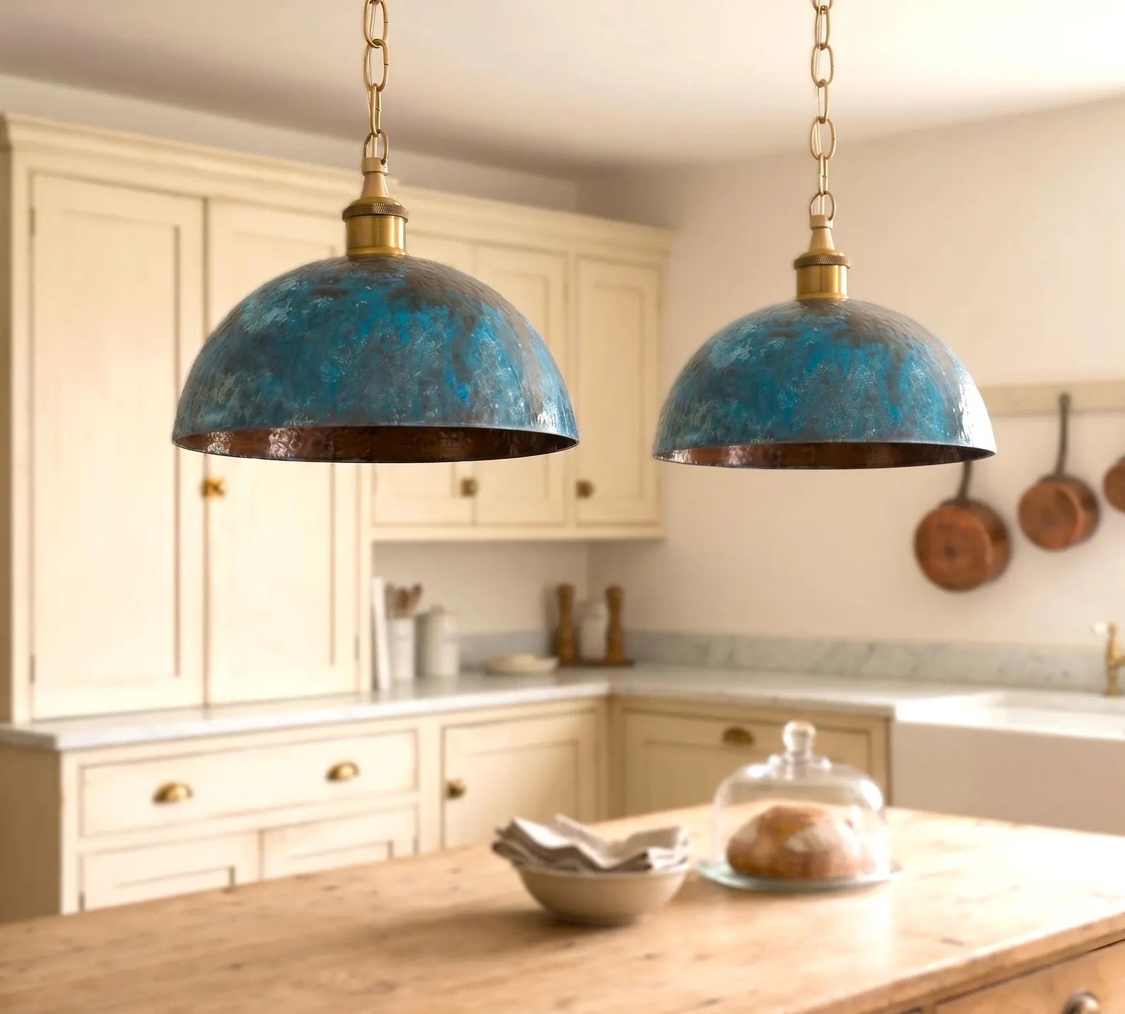 Turquoise Patina Copper Pendant Light, Hammered Dome Industrial Kitchen Island Lighting