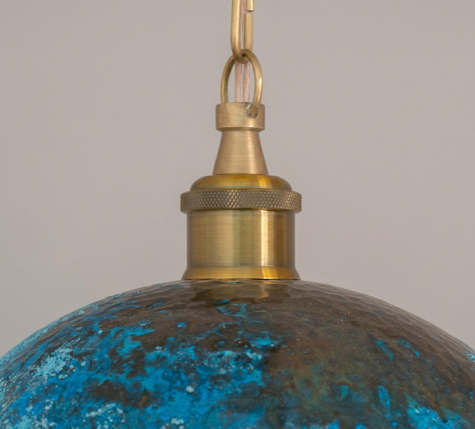Turquoise Patina Copper Pendant Light, Hammered Dome Industrial Kitchen Island Lighting