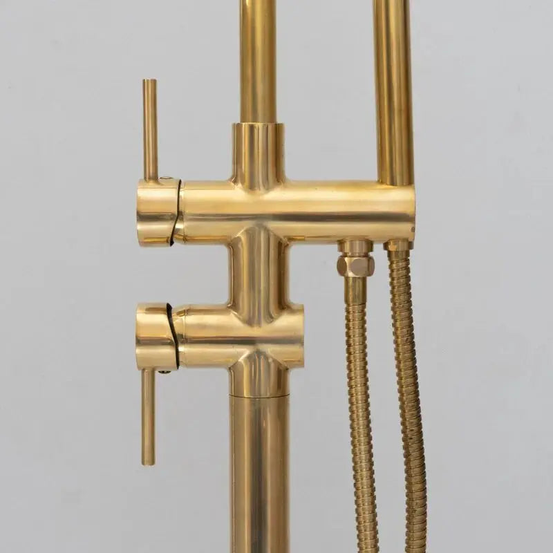 Unlacquered Solid Brass Tub Filler and Handheld Standing Two Outlets Bathtub Faucet