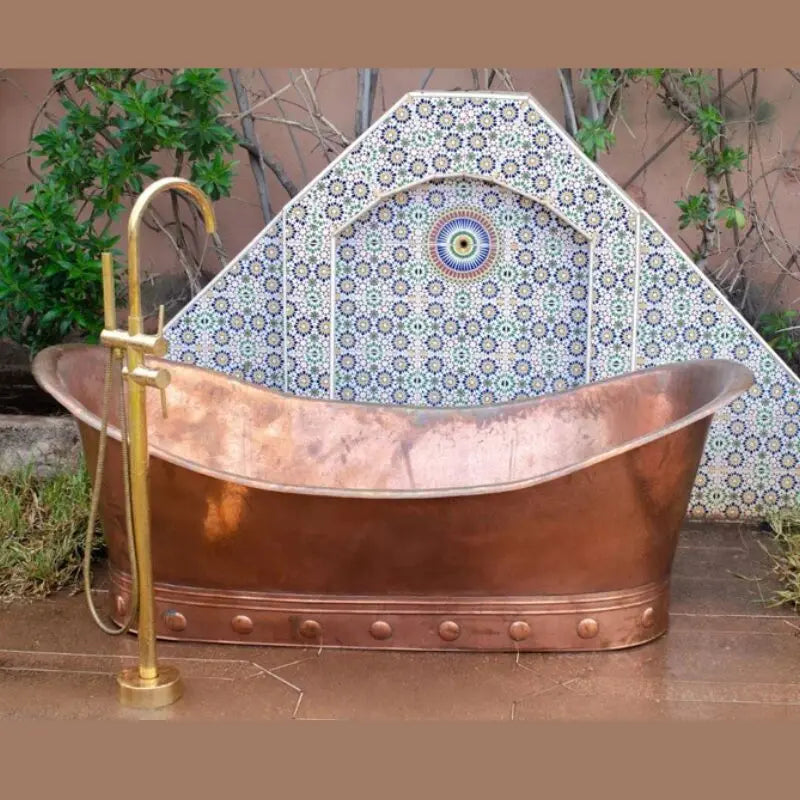 Unlacquered Solid Brass Tub Filler and Handheld Standing Two Outlets Bathtub Faucet