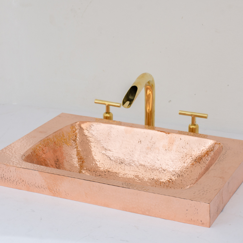 Unlacquered Brass 3-Hole Widespread Faucet, Deck Mount Bathroom Waterfall Faucet