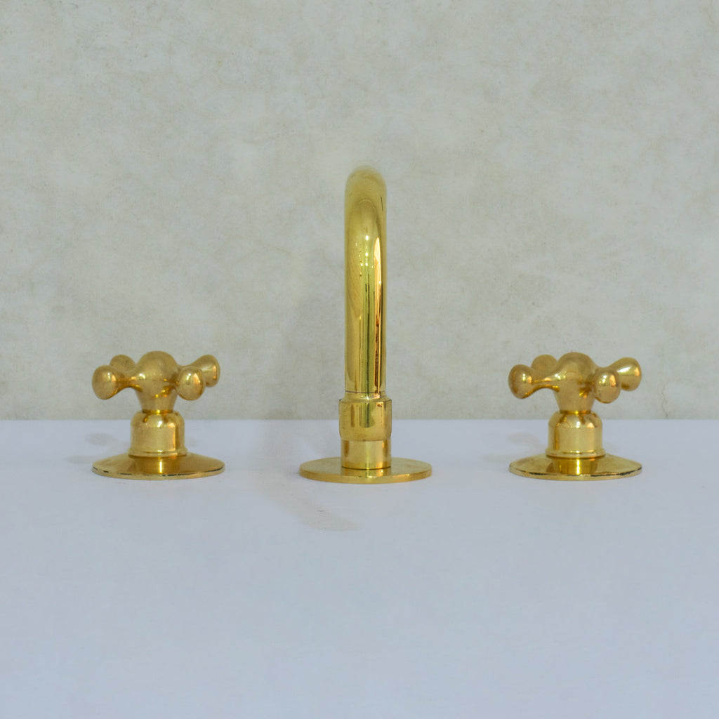 Unlacquered Brass Bathroom 3-Hole Faucet, Widespread Faucet 3 Hole, 2-Handle Bathroom Sink Faucet, Deck Mount Faucet Vanity