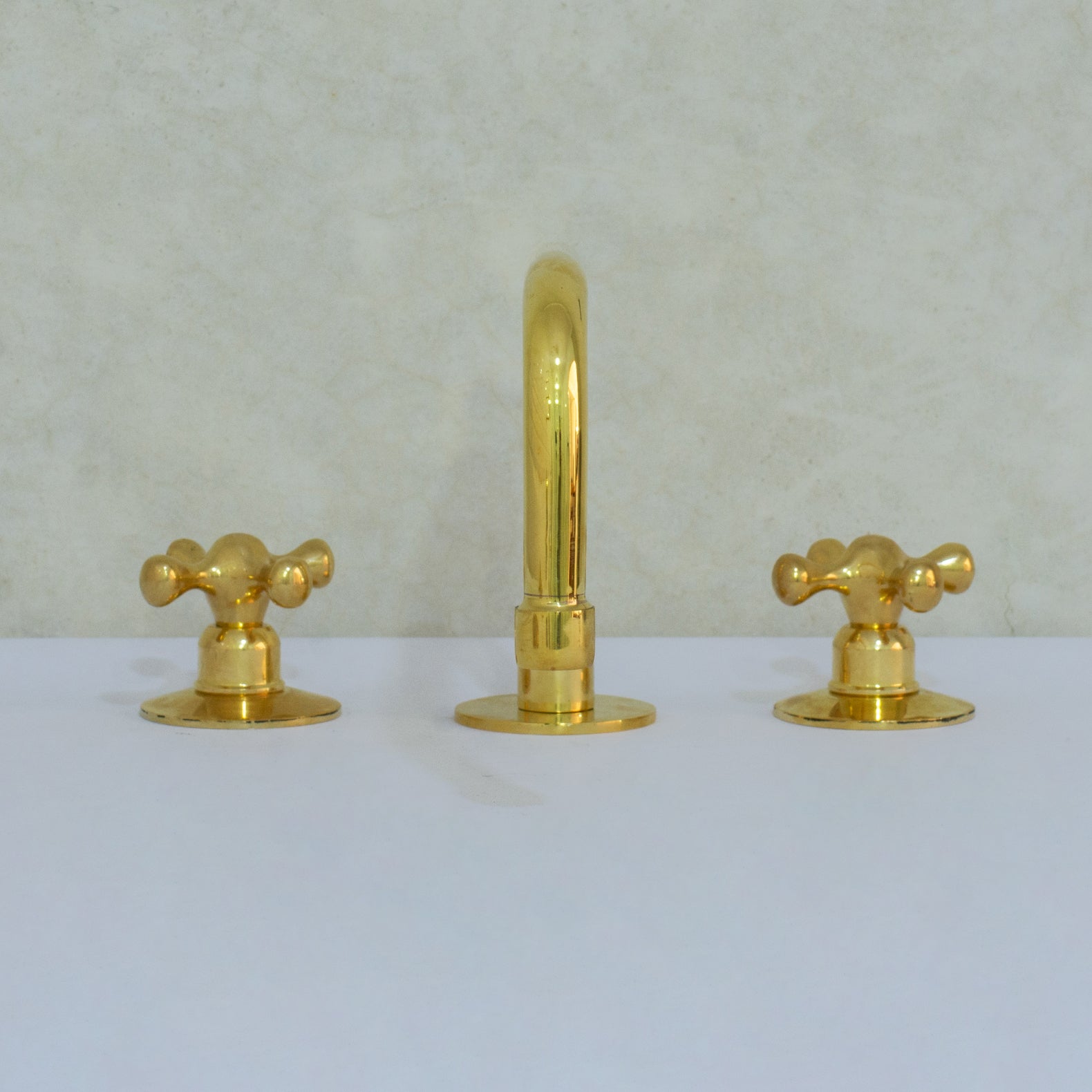 Unlacquered Brass Bathroom 3-Hole Faucet, Widespread Faucet 3 Hole, 2-Handle Bathroom Sink Faucet, Deck Mount Faucet Vanity
