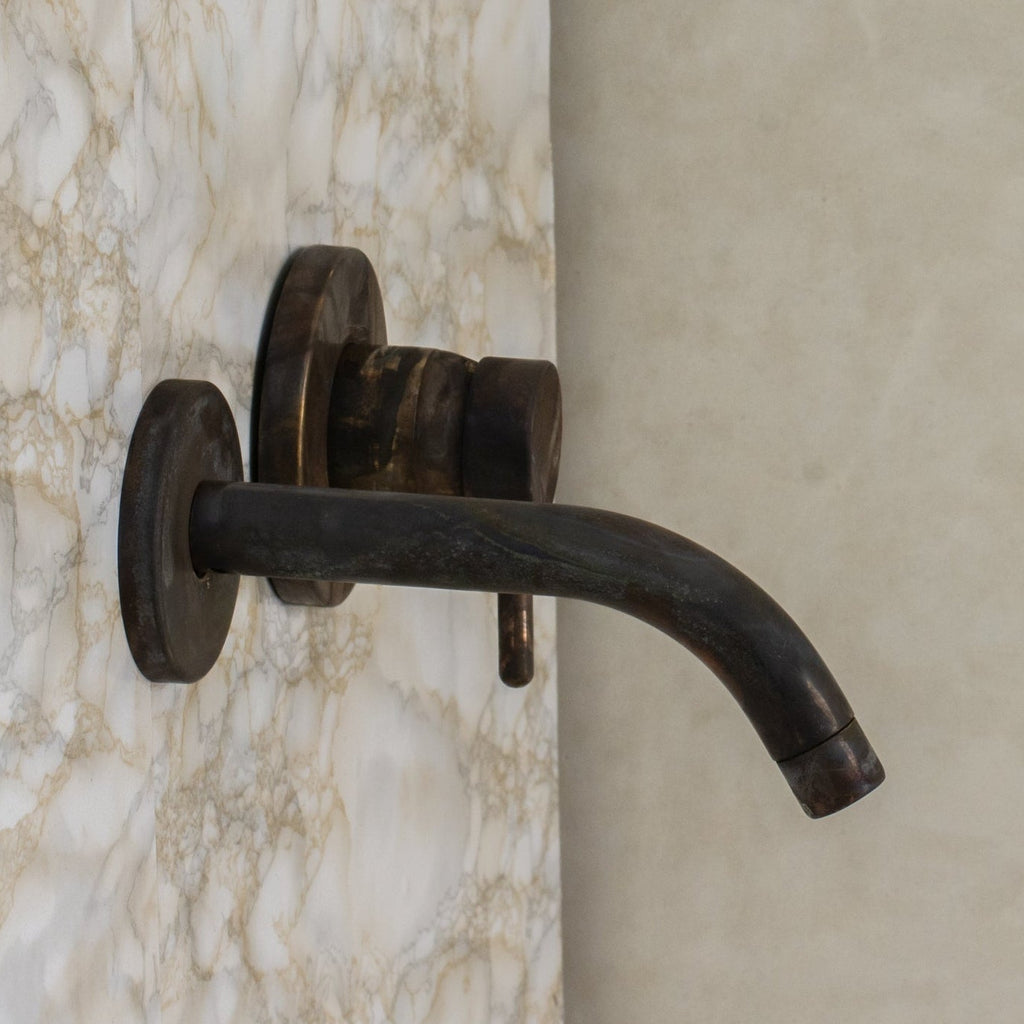 Vintage Bathroom Wall Faucet, Aged Brass Built-in Faucet, Concealed Mixer Tap, Recessed Basin Mixer Faucet