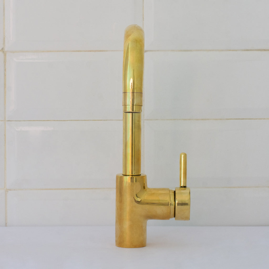 Unlacquered Brass Mixer Faucet, Single Hole Faucet Lever Handle Tap, Compact Faucet For Bathroom, Brass Short Faucet