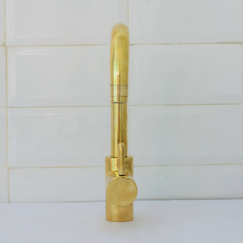 Unlacquered Brass Mixer Faucet, Single Hole Faucet Lever Handle Tap, Compact Faucet For Bathroom, Brass Short Faucet