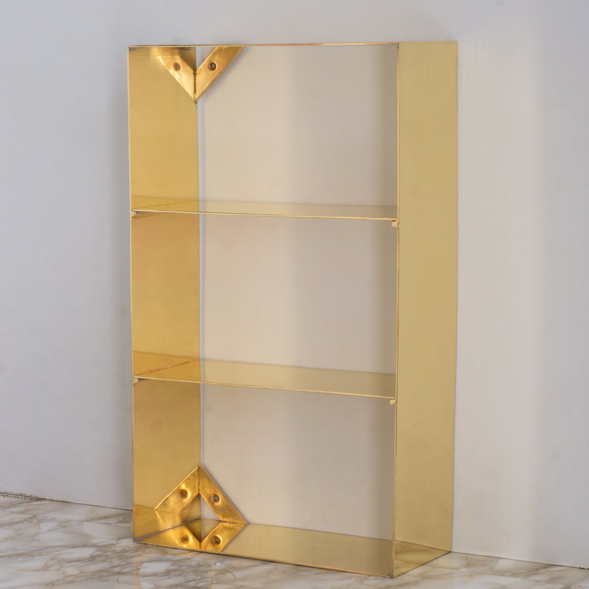 Unlacquered Brass Floating Wall Bookshelf | Brass Bookshelf Storage Cabinet