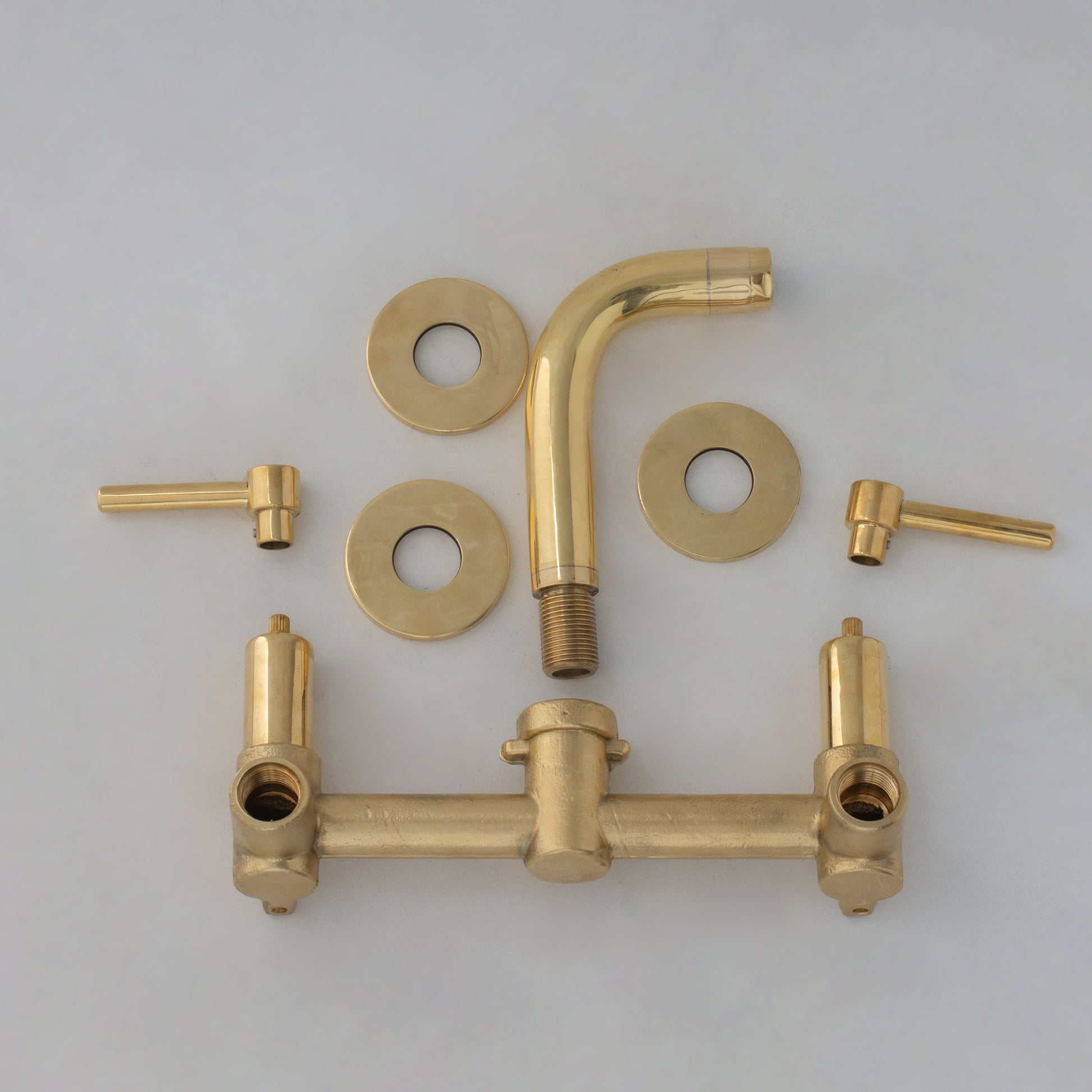 Unlacquered Brass Built-in Faucet, Mini Wall Mount Sink Faucet, 3-hole Basin Mixer Tap With Lever Handles