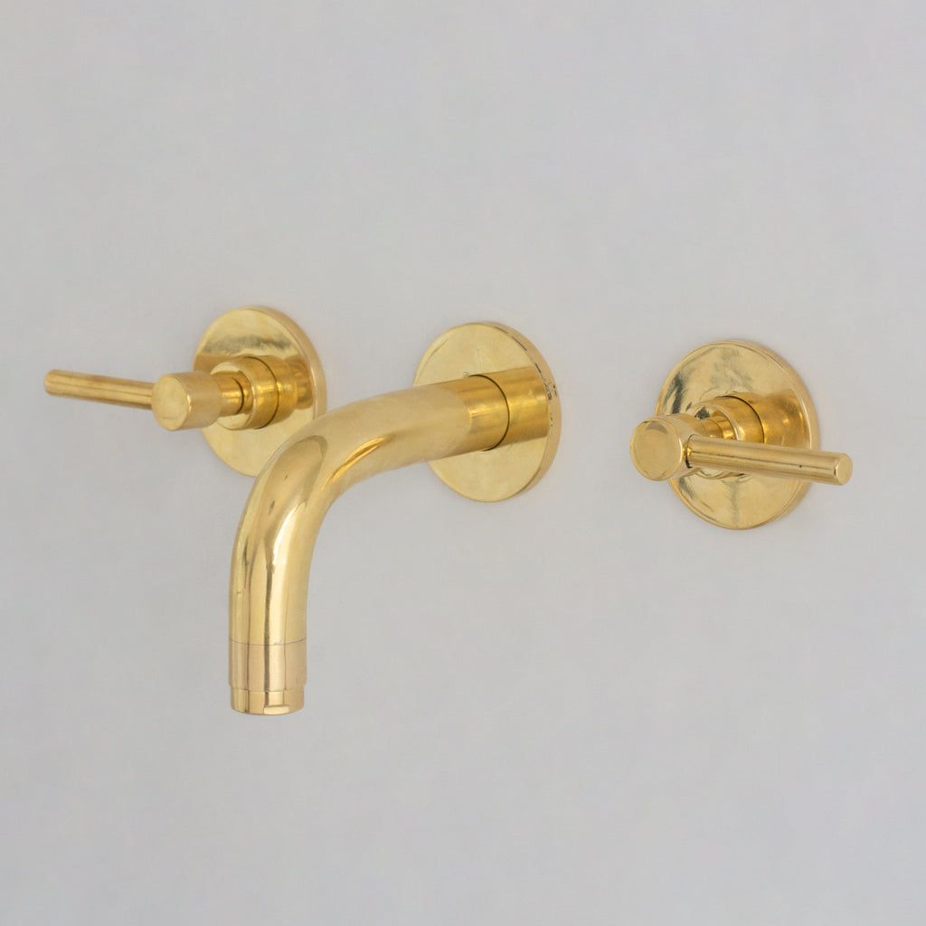 Unlacquered Brass Built-in Faucet, Mini Wall Mount Sink Faucet, 3-hole Basin Mixer Tap With Lever Handles