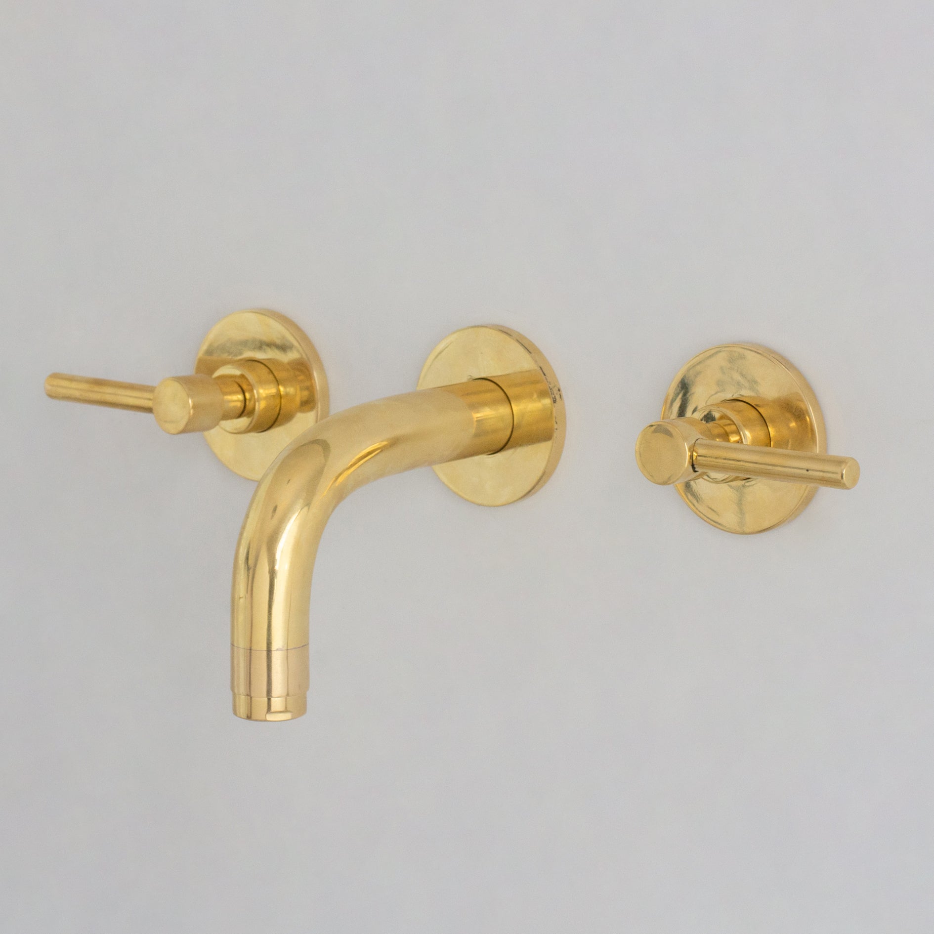 Unlacquered Brass Built-in Faucet, Mini Wall Mount Sink Faucet, 3-hole Basin Mixer Tap With Lever Handles