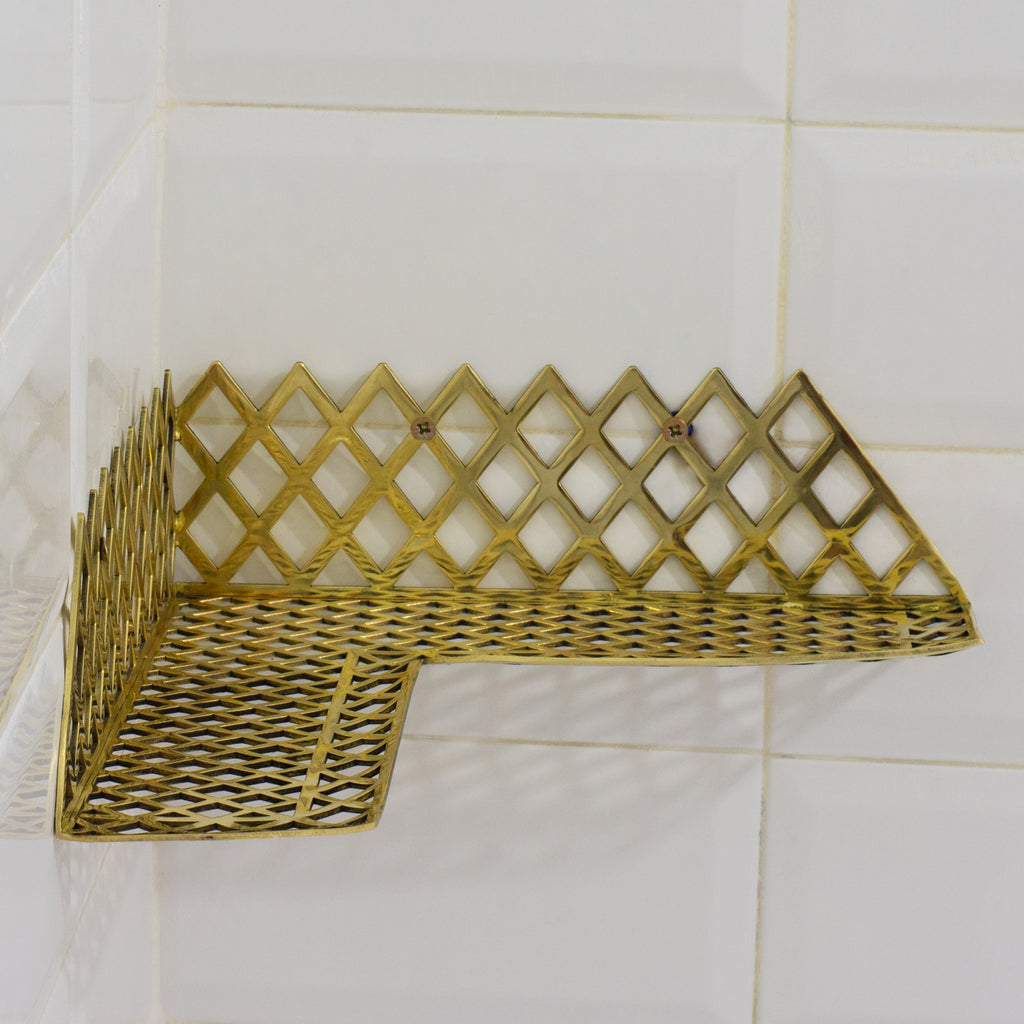 Unlacquered Brass Corner Shower Shelf Grid | Brass Floating Shower Caddy