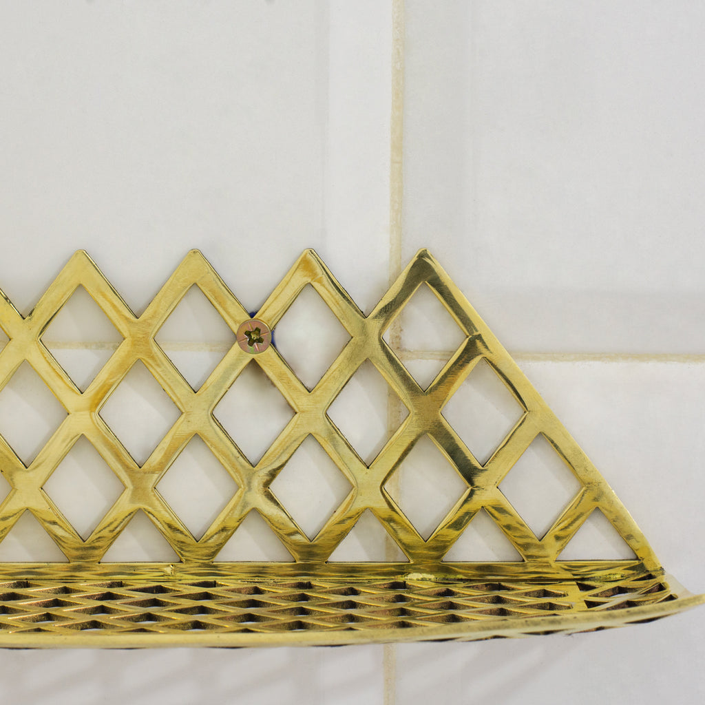 Unlacquered Brass Corner Shower Shelf Grid | Brass Floating Shower Caddy
