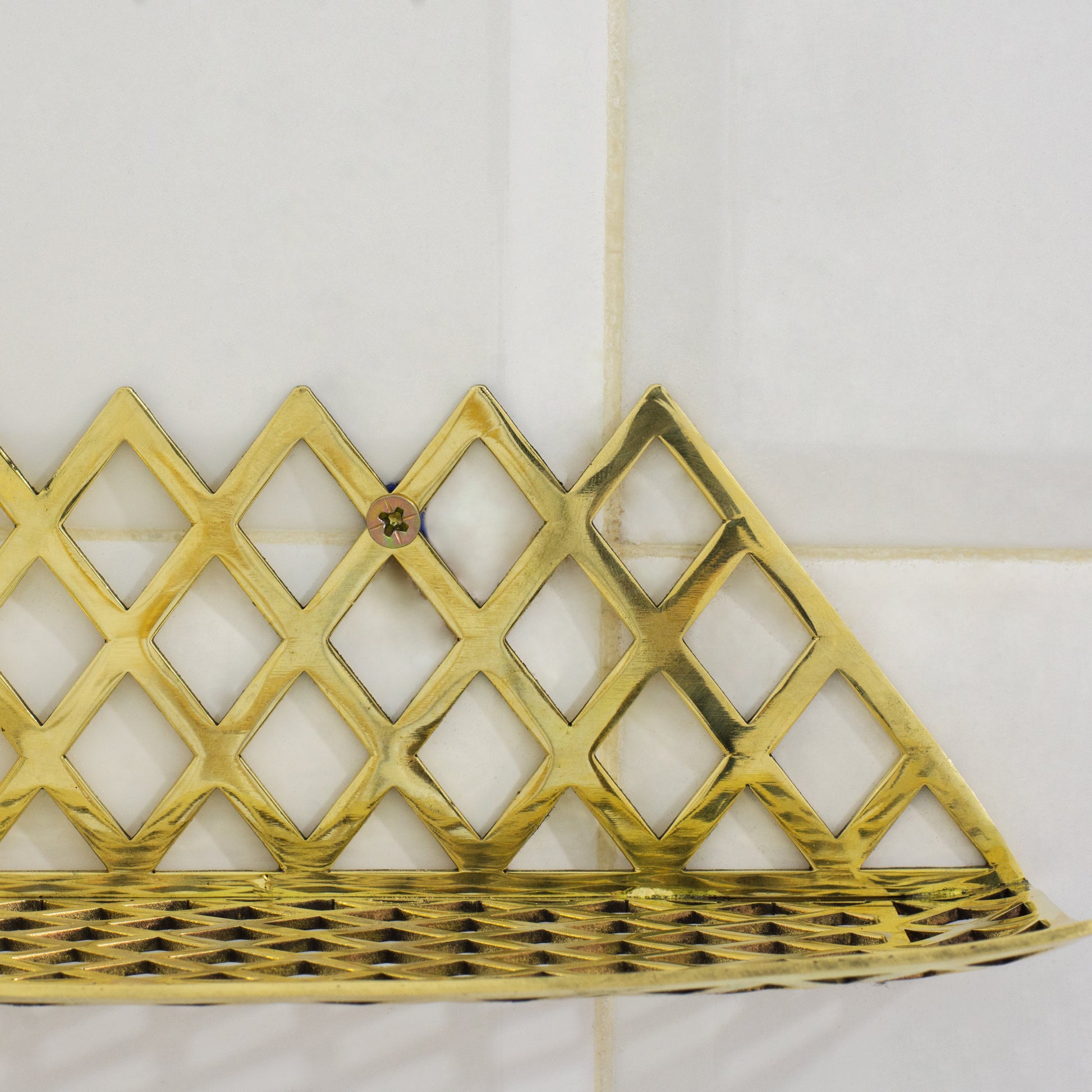 Unlacquered Brass Corner Shower Shelf Grid | Brass Floating Shower Caddy