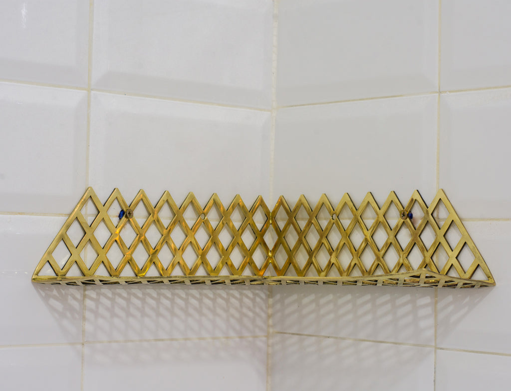 Unlacquered Brass Corner Shower Shelf Grid | Brass Floating Shower Caddy