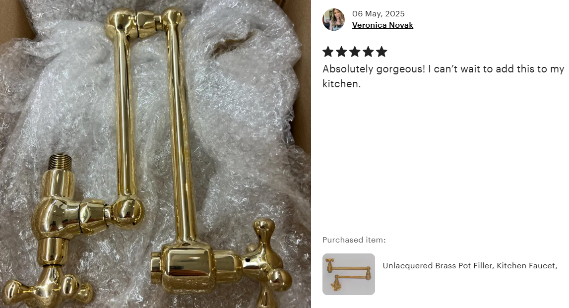 Unlacquered Brass Pot Filler, Kitchen Faucet, Aged Brass Faucet, Stove Faucet