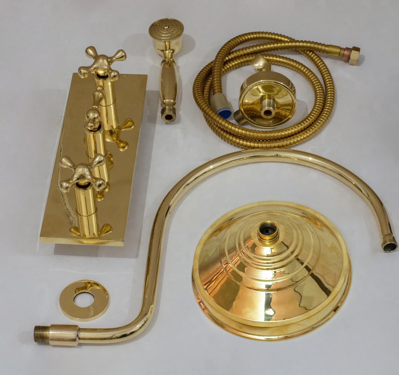 Unlacquered Brass Shower System – Built-In Showerhead with Handheld – Concealed Wall Shower Set