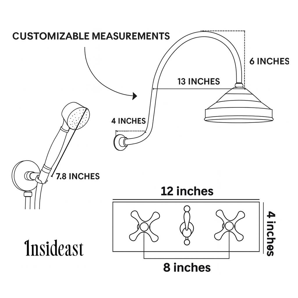 Unlacquered Brass Shower System – Built-In Showerhead with Handheld – Concealed Wall Shower Set