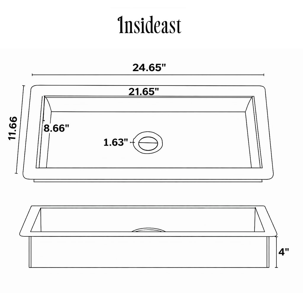 Solid Brass Undermount Rectangular Sink, Single Bowl Kitchen Sink, Compact Sink