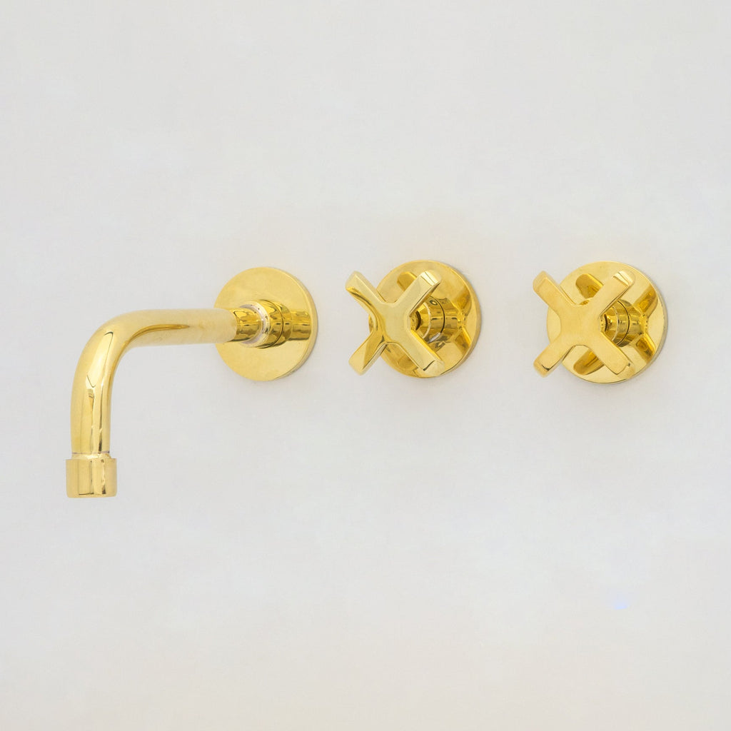 Unlacquered Brass Wall Mount Bathroom Faucet, Solid Brass Concealed Wall Faucet