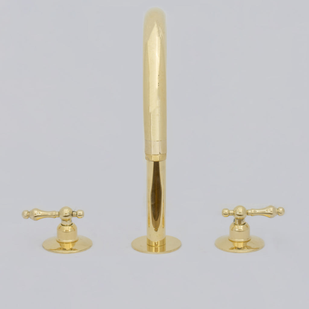 Unlacquered Brass Widespread Kitchen Faucet, Solid Brass 3-Holes Deck Mount Faucet, Simple Cross Handles