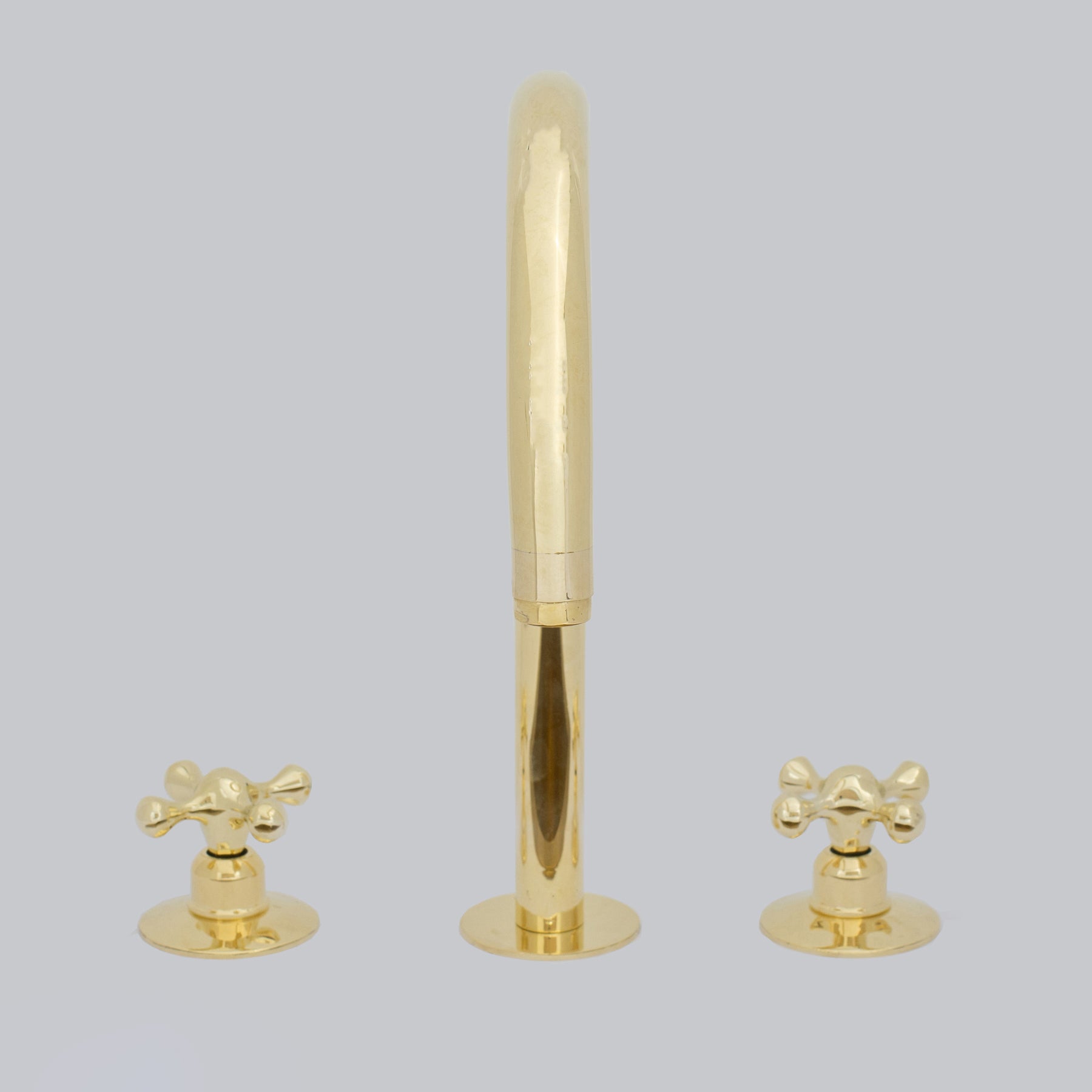 Unlacquered Brass Widespread Kitchen Faucet, Solid Brass 3-Holes Deck Mount Faucet, Simple Cross Handles