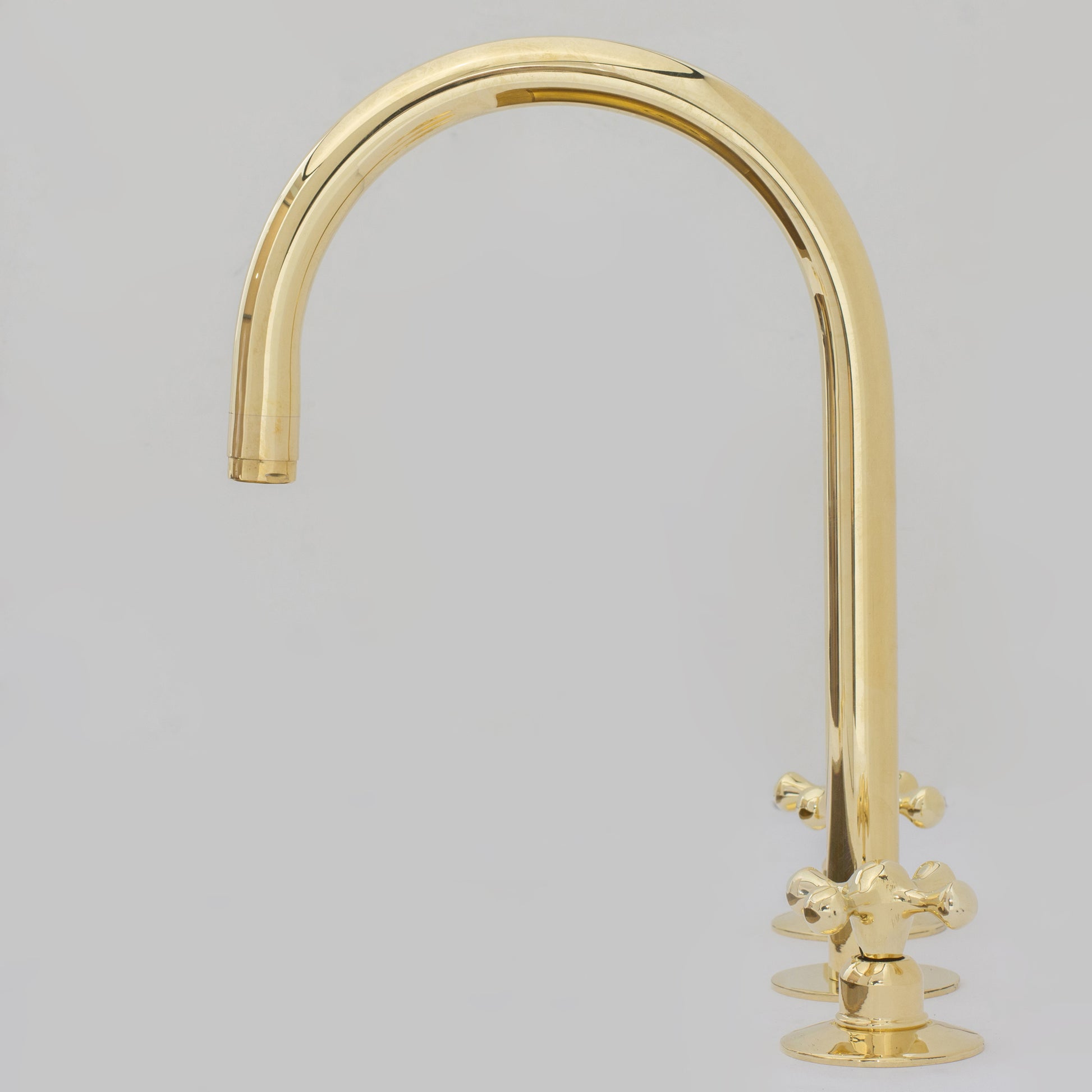 Unlacquered Brass Widespread Kitchen Faucet, Solid Brass 3-Holes Deck Mount Faucet, Simple Cross Handles