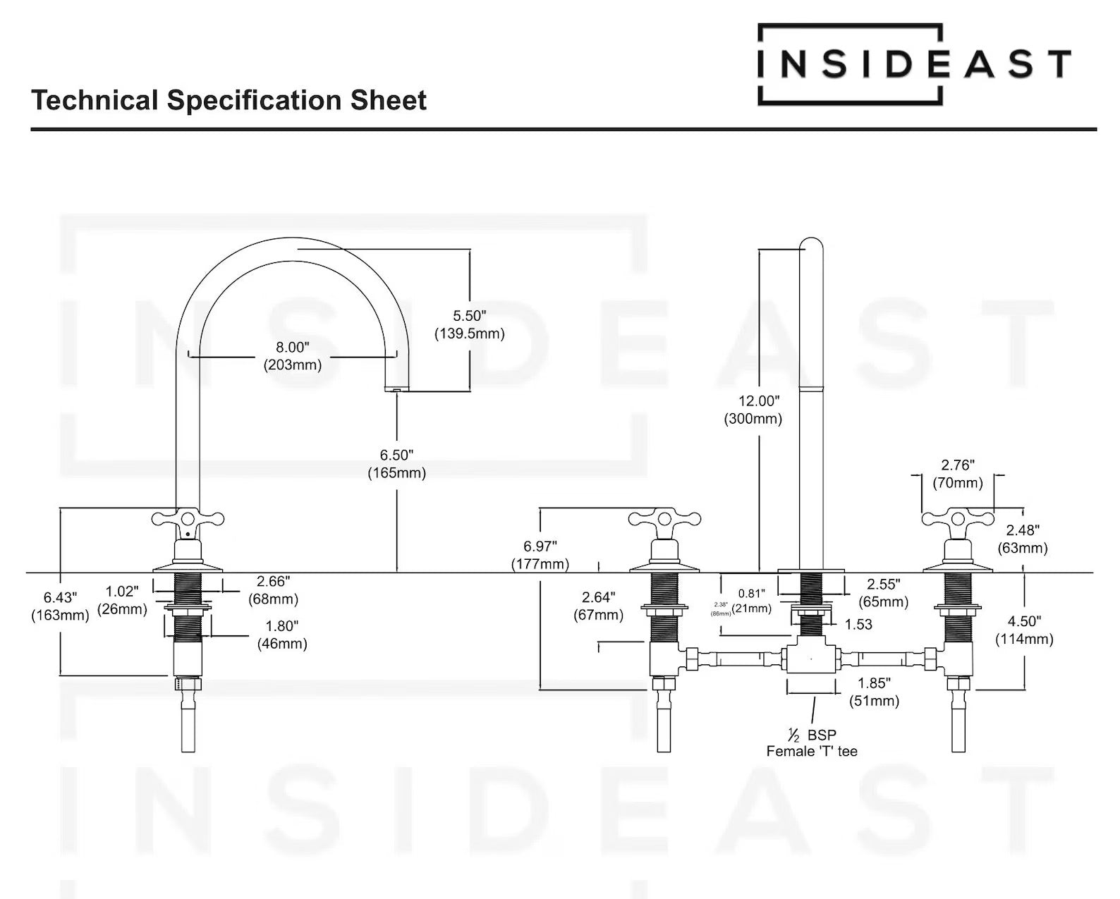 Unlacquered Brass Widespread Kitchen Faucet, Solid Brass 3-Holes Deck Mount Faucet, Simple Cross Handles