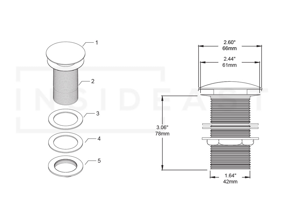 Solid Brass Drain, Push Up Button