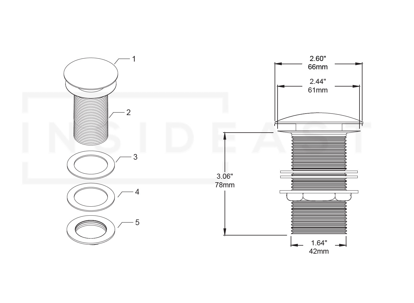 Solid Brass Drain, Push Up Button