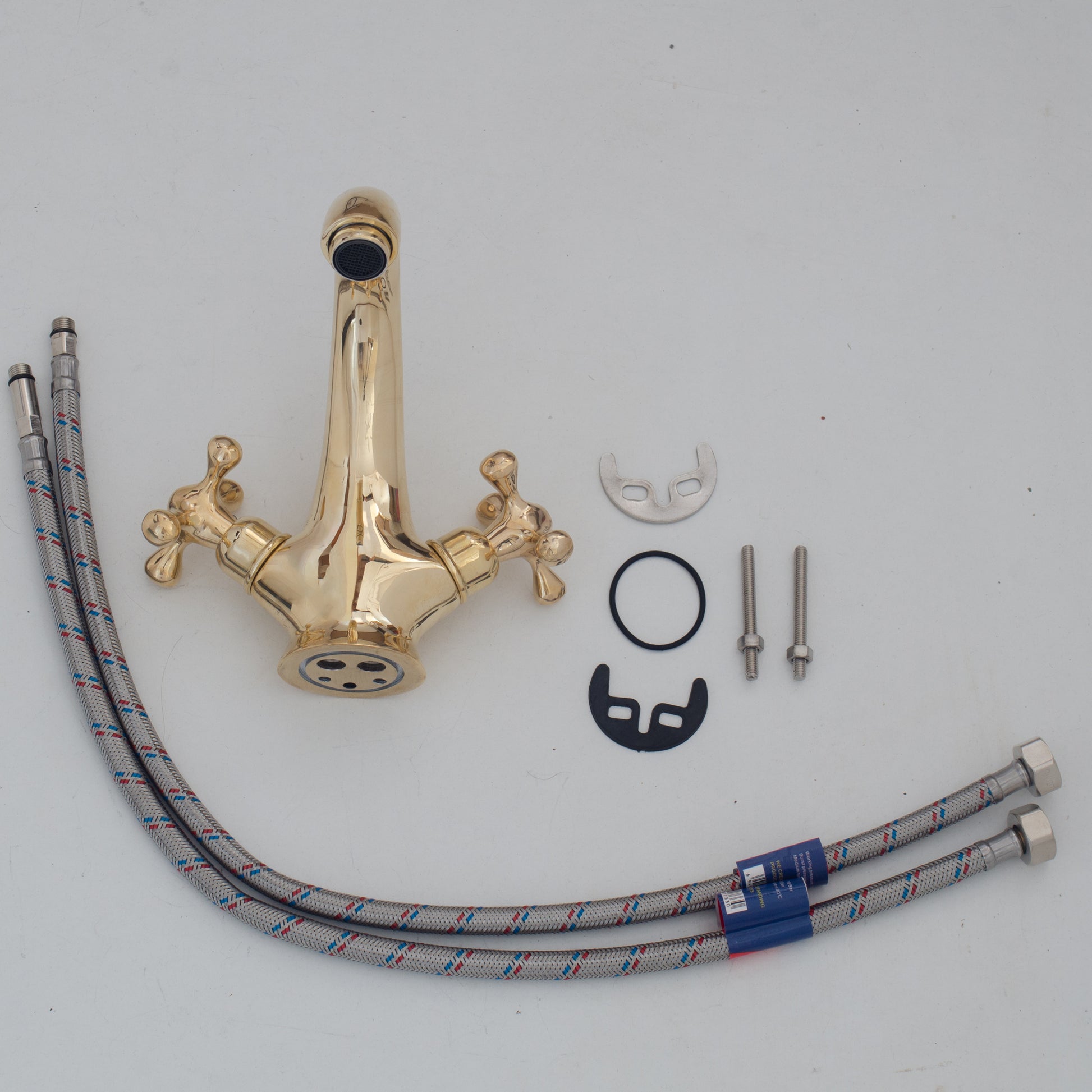 Single-Hole Unlacquered Brass Bathroom Sink Vanity Faucet with Double Simple Cross Handles