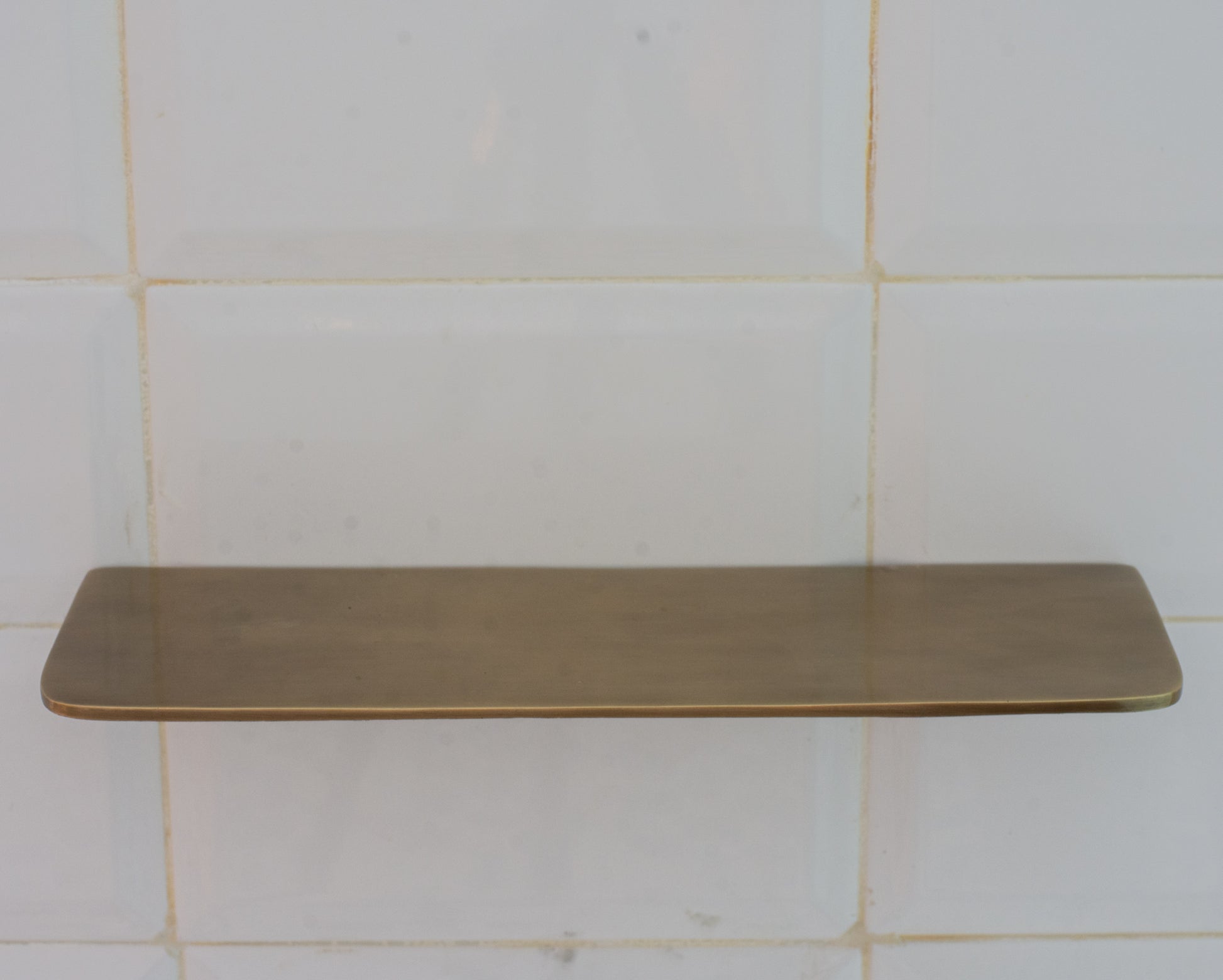 Vintage Brass Wall-Mounted Shower Shelf | Aged Brass Floating Shelf