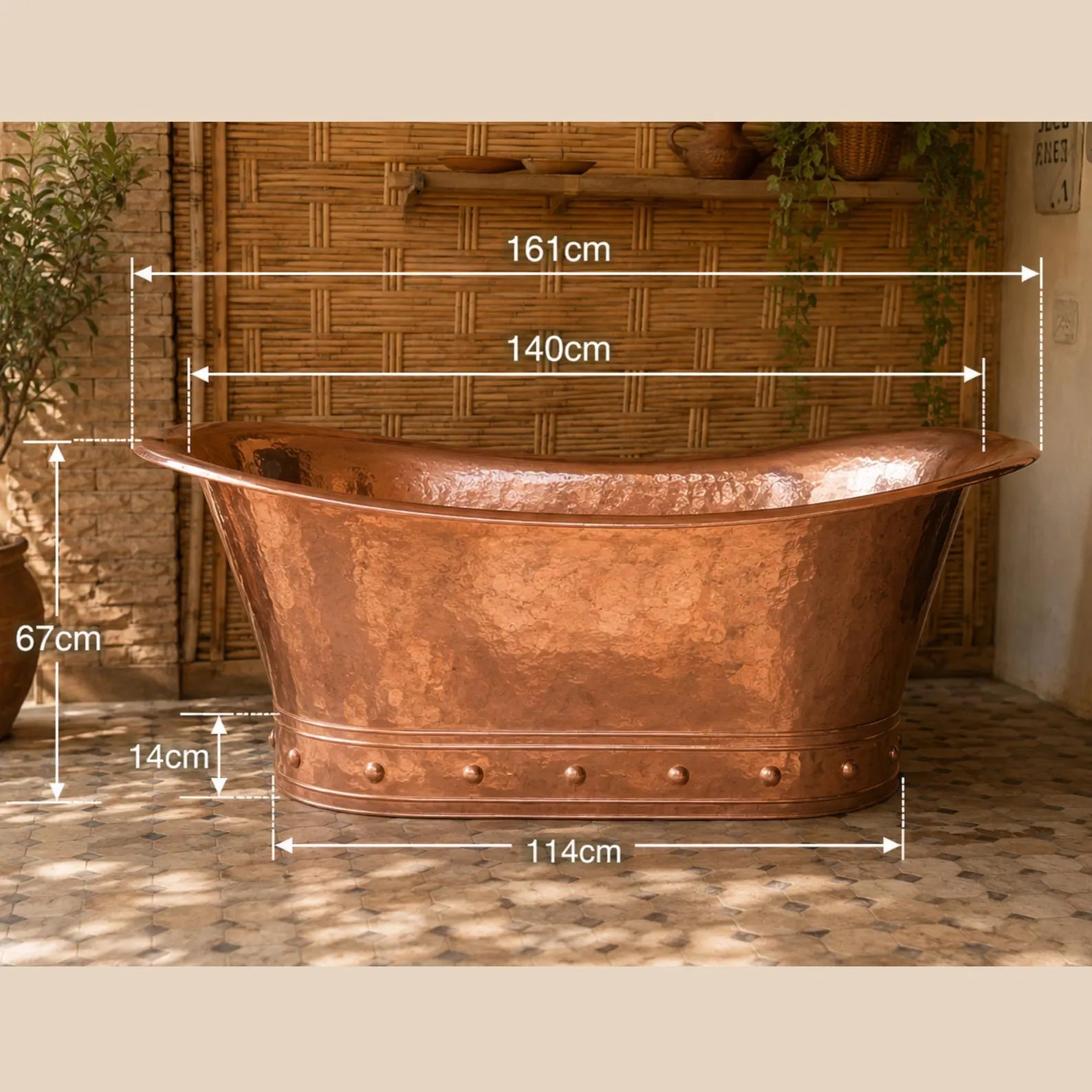 Vintage Handmade Freestanding Solid Copper Bathtub