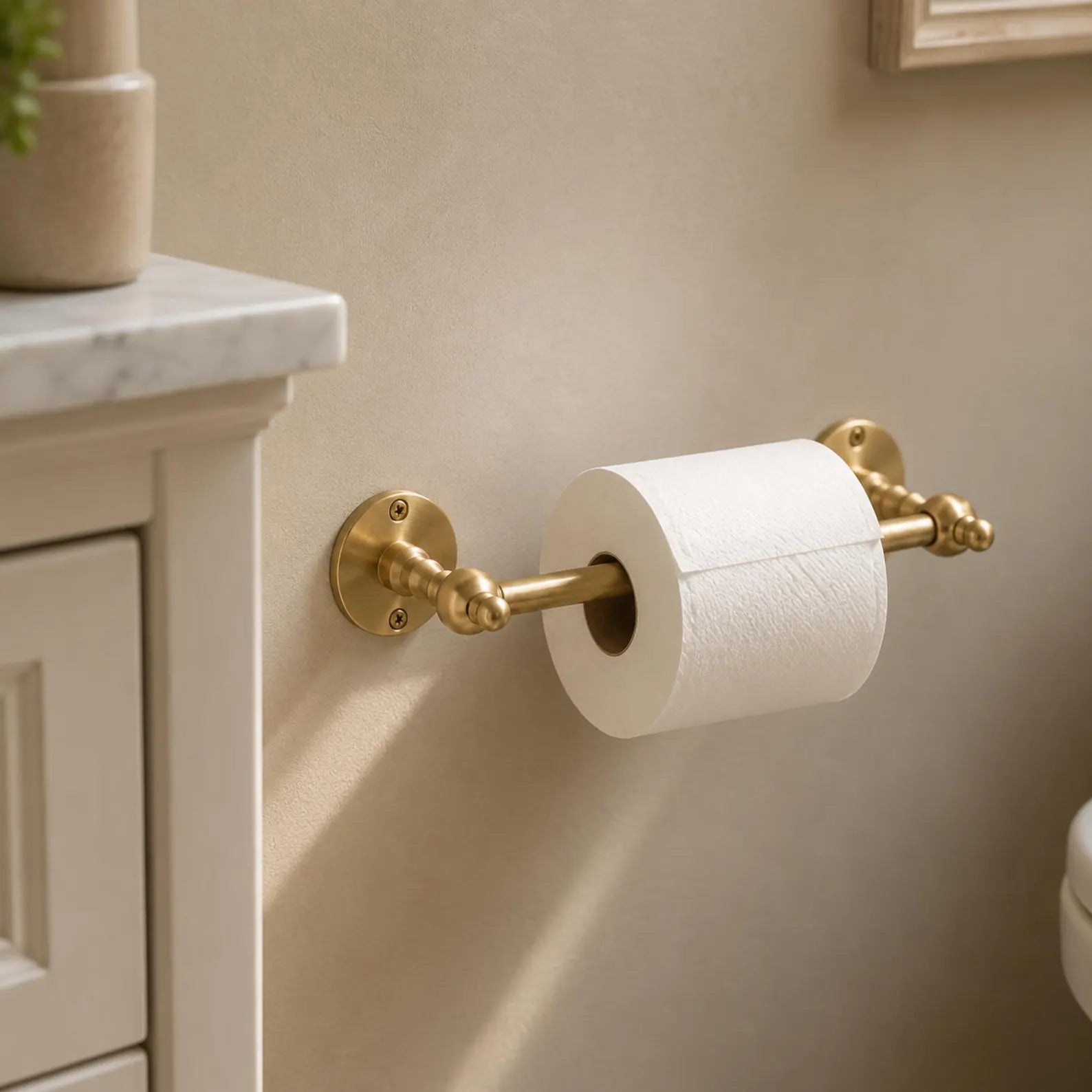 Unlacquered Brass Toilet Paper Holder, Vintage Bathroom Hardware