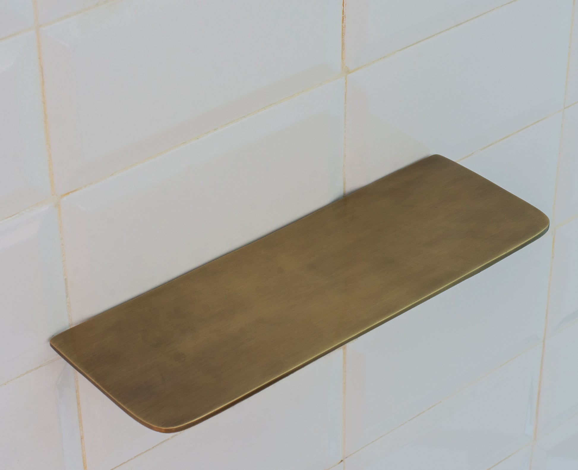 Vintage Brass Wall-Mounted Shower Shelf | Aged Brass Floating Shelf