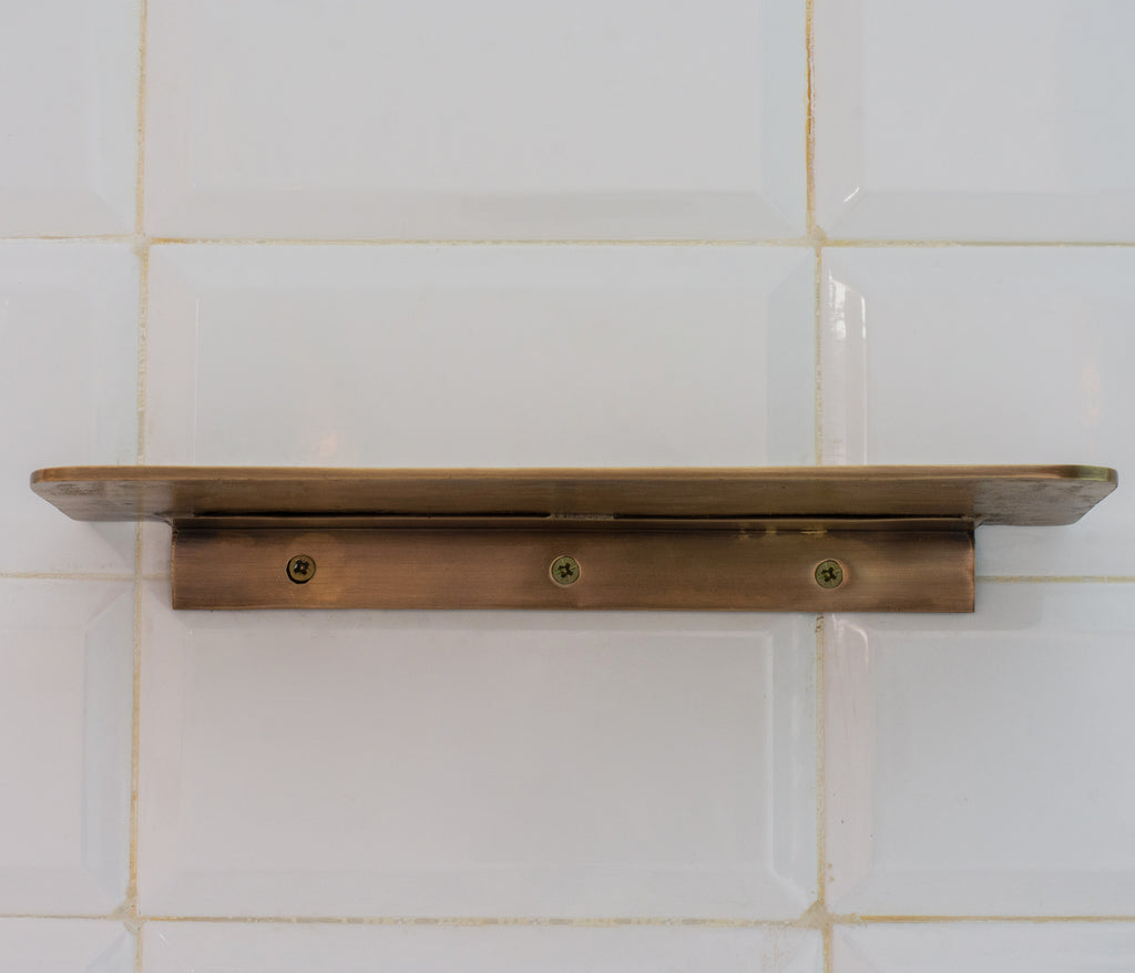 Vintage Brass Wall-Mounted Shower Shelf | Aged Brass Floating Shelf