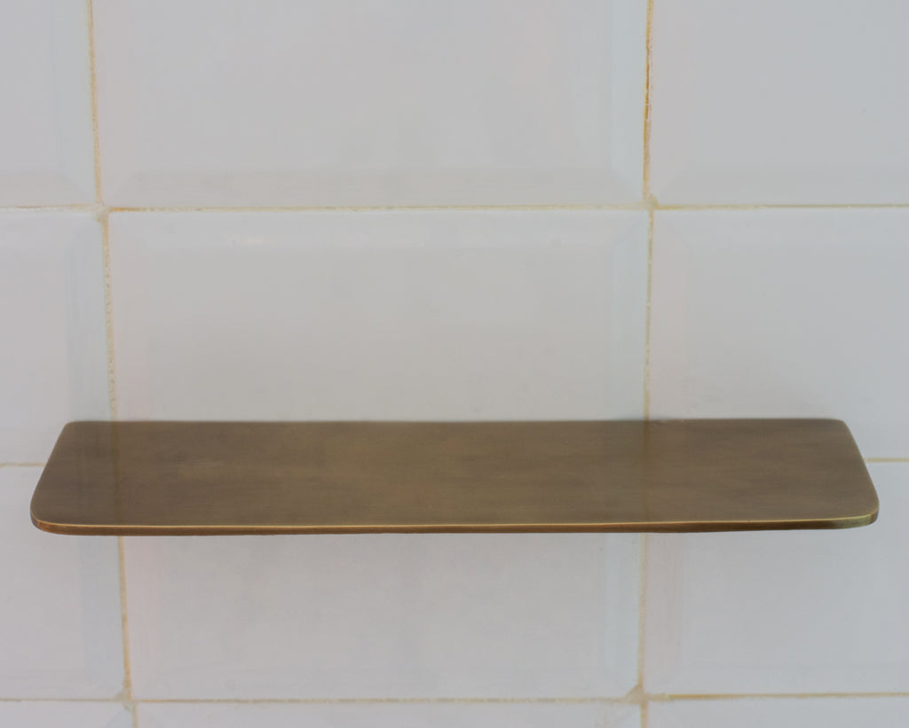 Vintage Brass Wall-Mounted Shower Shelf | Aged Brass Floating Shelf