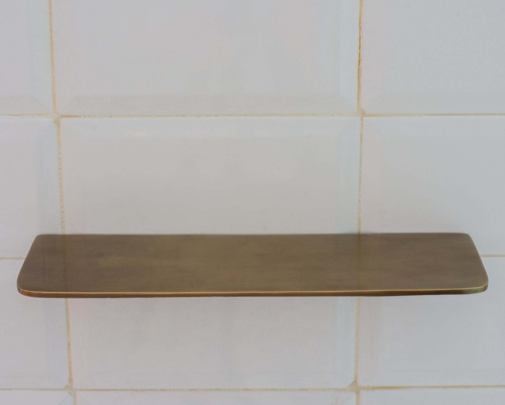Vintage Brass Wall-Mounted Shower Shelf | Aged Brass Floating Shelf