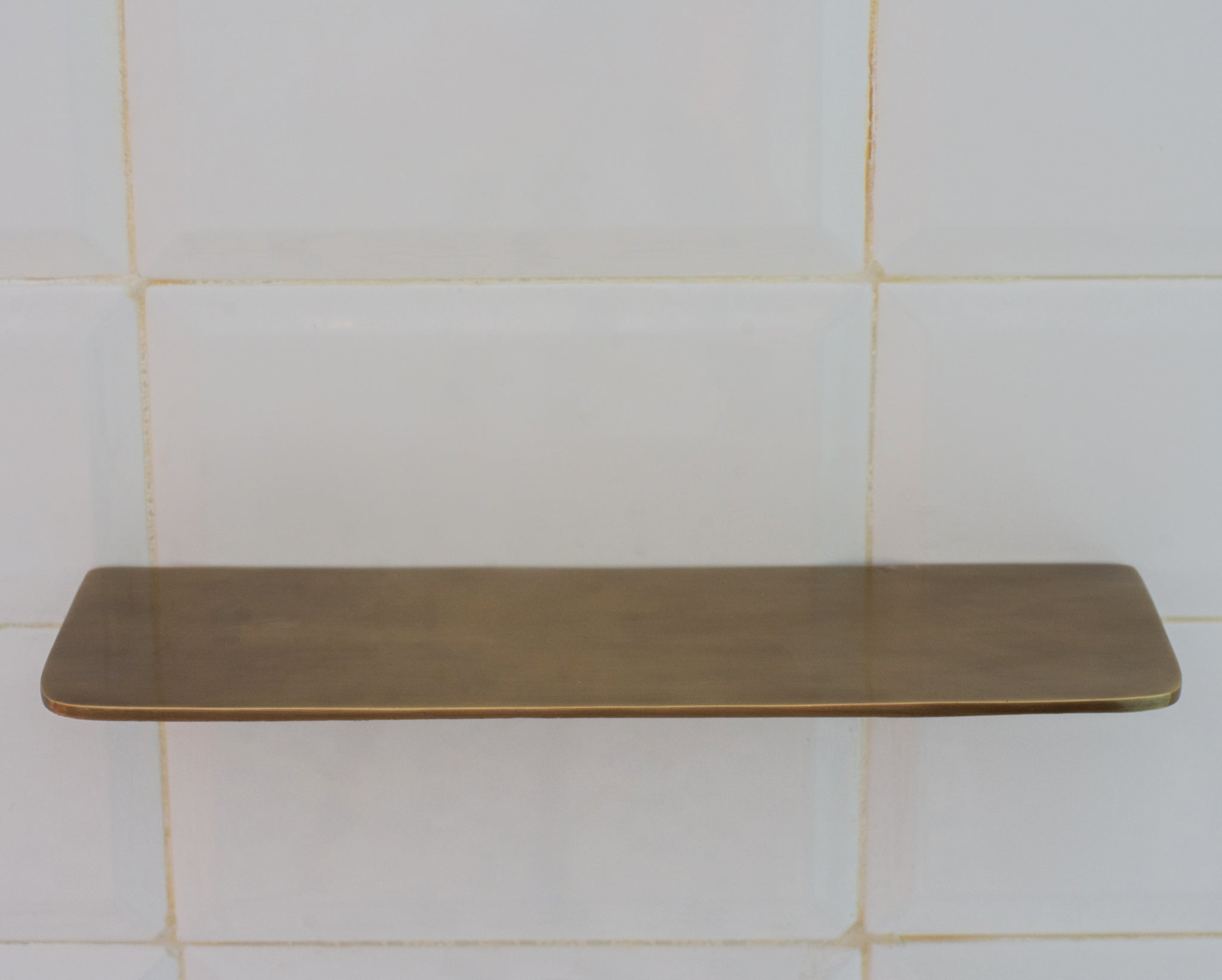 Vintage Brass Wall-Mounted Shower Shelf | Aged Brass Floating Shelf